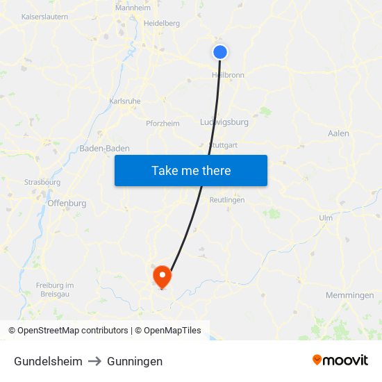 Gundelsheim to Gunningen map