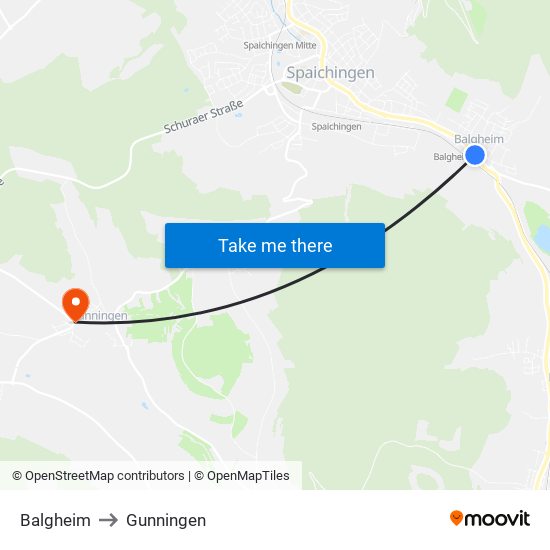 Balgheim to Gunningen map