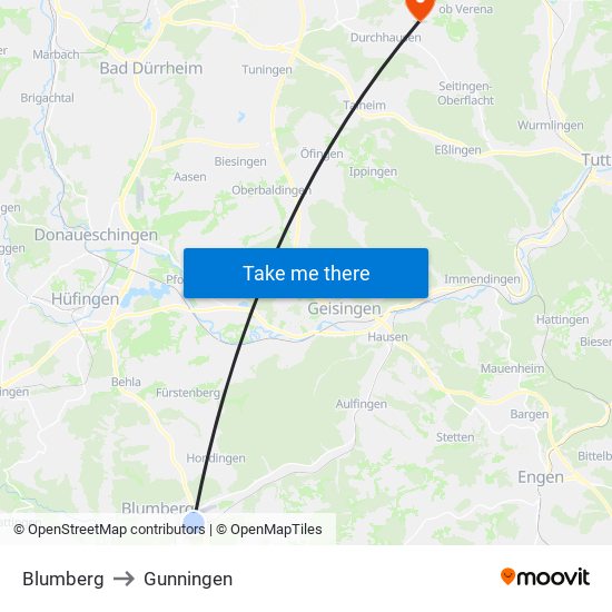 Blumberg to Gunningen map