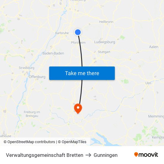 Verwaltungsgemeinschaft Bretten to Gunningen map