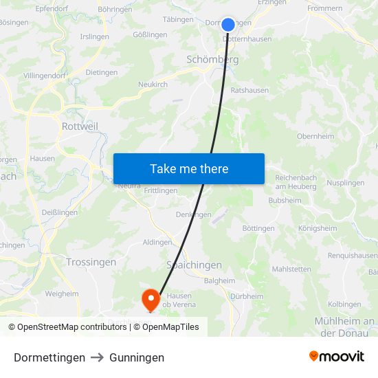 Dormettingen to Gunningen map