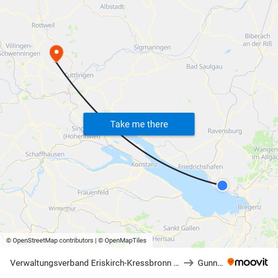 Verwaltungsverband Eriskirch-Kressbronn am Bodensee-Langenargen to Gunningen map