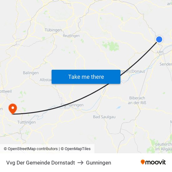 Vvg Der Gemeinde Dornstadt to Gunningen map