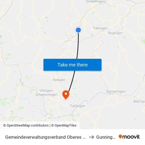 Gemeindeverwaltungsverband Oberes Gäu to Gunningen map