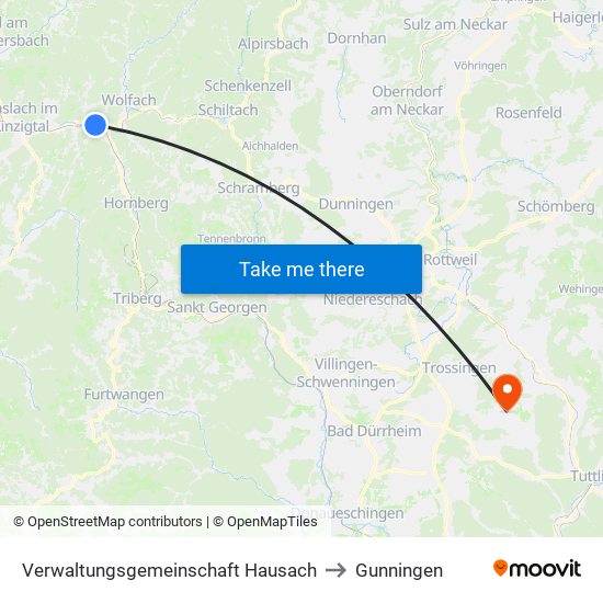 Verwaltungsgemeinschaft Hausach to Gunningen map