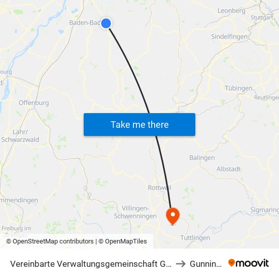 Vereinbarte Verwaltungsgemeinschaft Gernsbach to Gunningen map