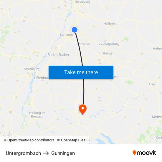 Untergrombach to Gunningen map