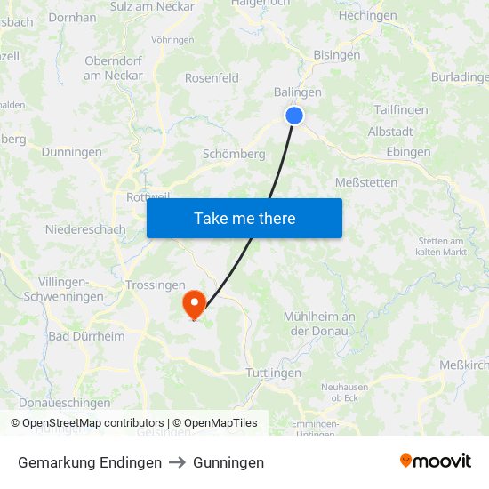 Gemarkung Endingen to Gunningen map