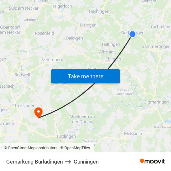 Gemarkung Burladingen to Gunningen map