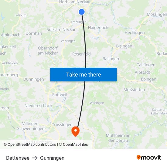 Dettensee to Gunningen map