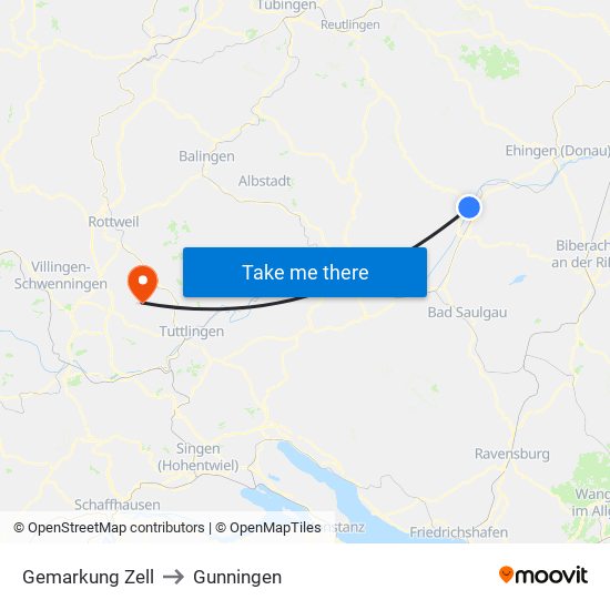 Gemarkung Zell to Gunningen map