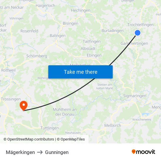 Mägerkingen to Gunningen map