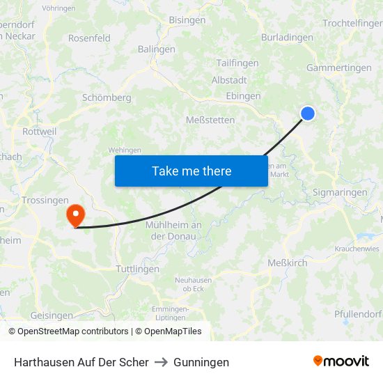 Harthausen Auf Der Scher to Gunningen map