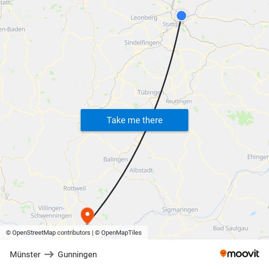 Münster to Gunningen map