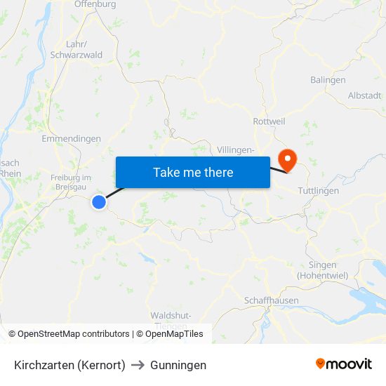 Kirchzarten (Kernort) to Gunningen map