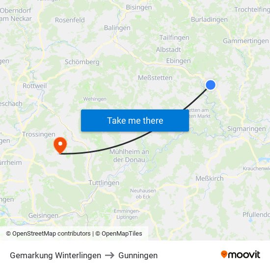 Gemarkung Winterlingen to Gunningen map