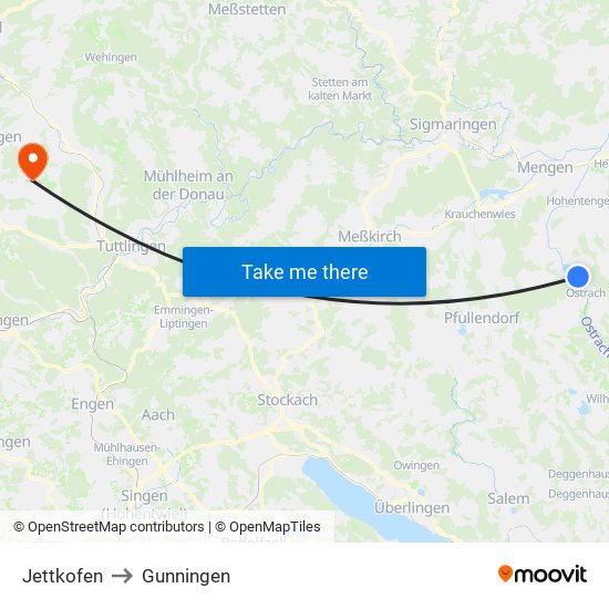 Jettkofen to Gunningen map