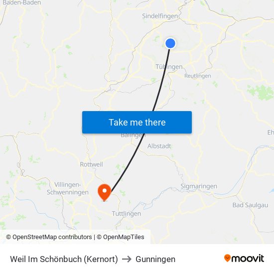 Weil Im Schönbuch (Kernort) to Gunningen map