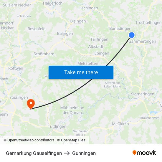 Gemarkung Gauselfingen to Gunningen map