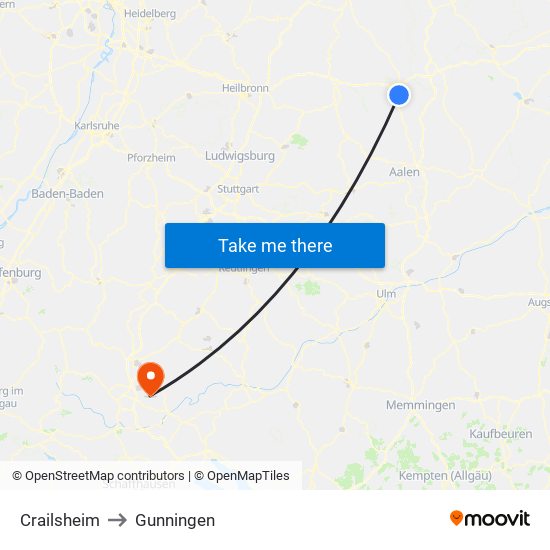 Crailsheim to Gunningen map