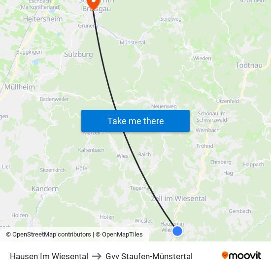 Hausen Im Wiesental to Gvv Staufen-Münstertal map