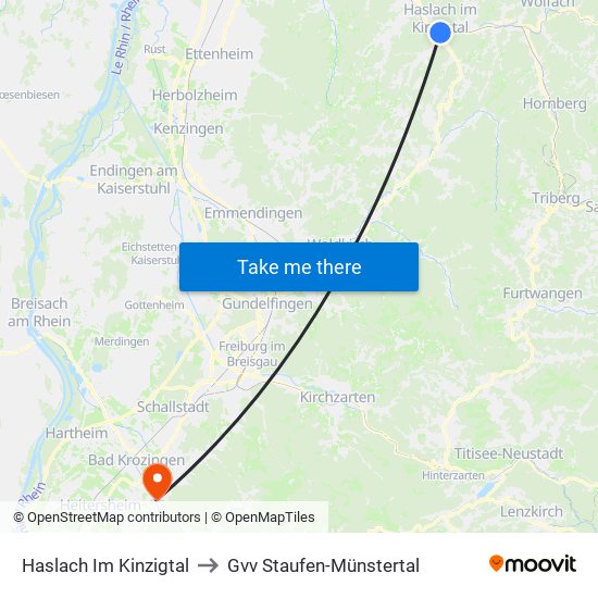 Haslach Im Kinzigtal to Gvv Staufen-Münstertal map