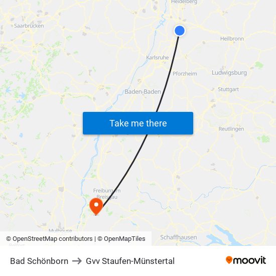 Bad Schönborn to Gvv Staufen-Münstertal map