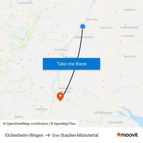 Elchesheim-Illingen to Gvv Staufen-Münstertal map