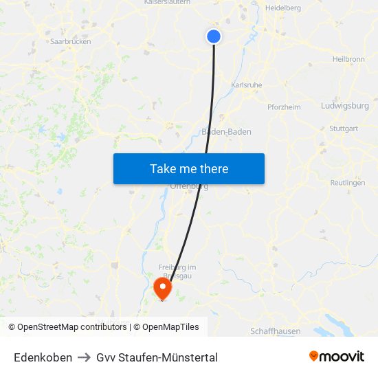 Edenkoben to Gvv Staufen-Münstertal map