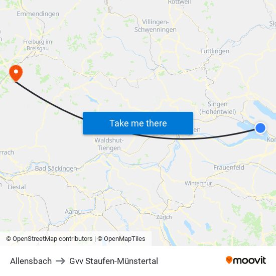 Allensbach to Gvv Staufen-Münstertal map