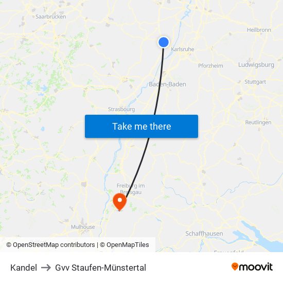 Kandel to Gvv Staufen-Münstertal map