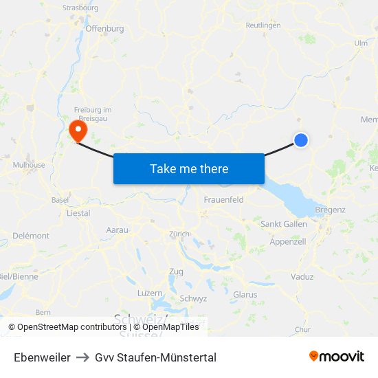 Ebenweiler to Gvv Staufen-Münstertal map