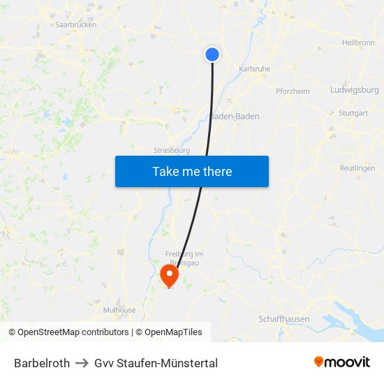 Barbelroth to Gvv Staufen-Münstertal map