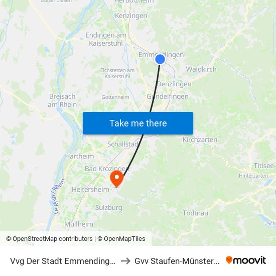 Vvg Der Stadt Emmendingen to Gvv Staufen-Münstertal map