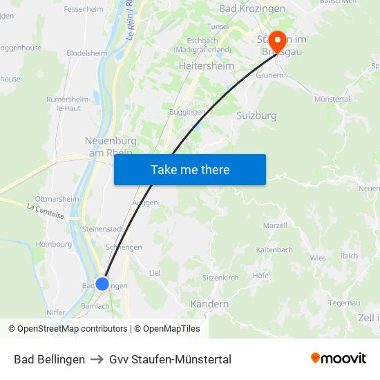 Bad Bellingen to Gvv Staufen-Münstertal map