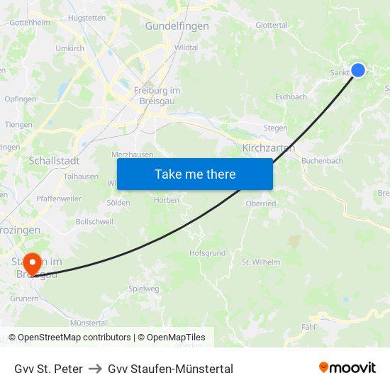 Gvv St. Peter to Gvv Staufen-Münstertal map