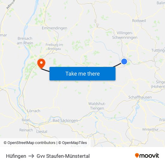 Hüfingen to Gvv Staufen-Münstertal map