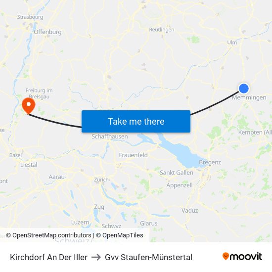 Kirchdorf An Der Iller to Gvv Staufen-Münstertal map