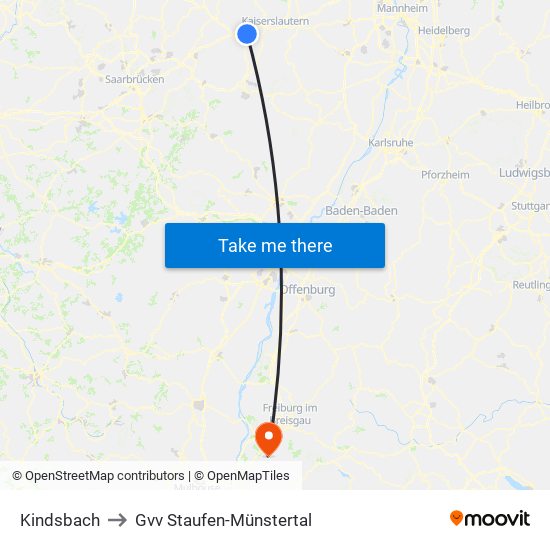 Kindsbach to Gvv Staufen-Münstertal map