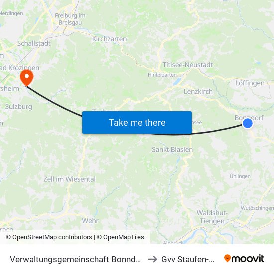 Verwaltungsgemeinschaft Bonndorf Im Schwarzwald to Gvv Staufen-Münstertal map