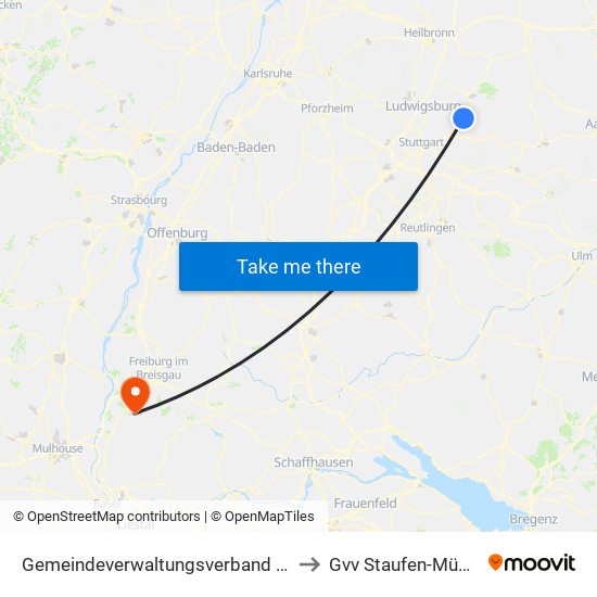 Gemeindeverwaltungsverband Winnenden to Gvv Staufen-Münstertal map