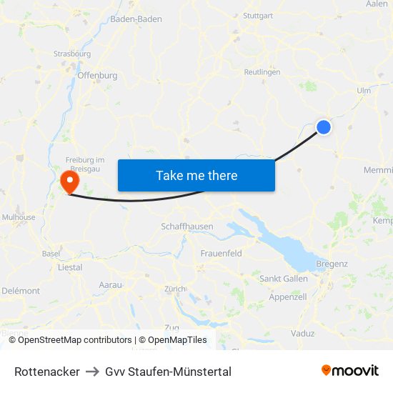 Rottenacker to Gvv Staufen-Münstertal map