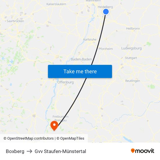Boxberg to Gvv Staufen-Münstertal map