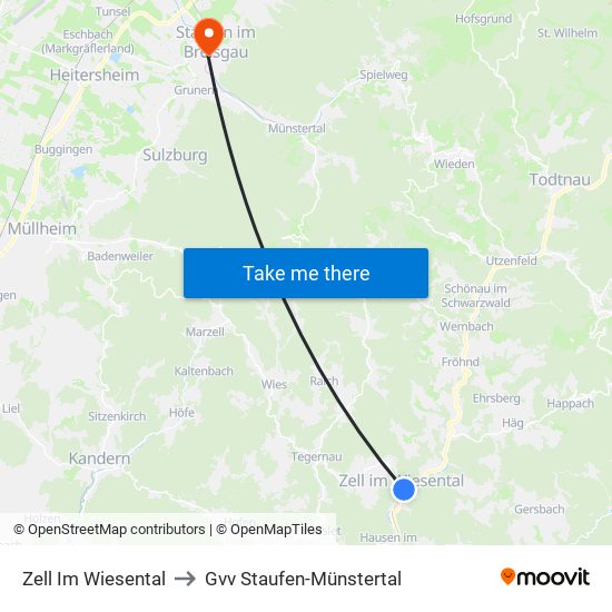 Zell Im Wiesental to Gvv Staufen-Münstertal map