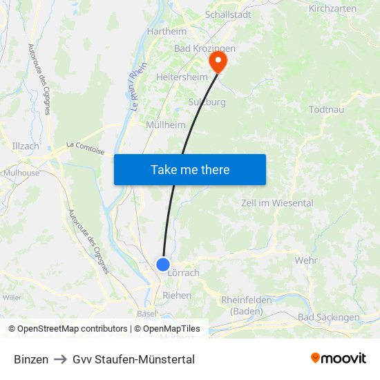 Binzen to Gvv Staufen-Münstertal map