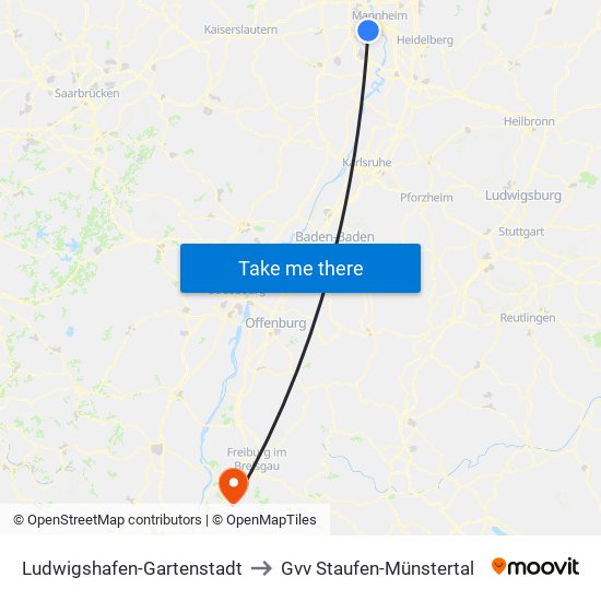 Ludwigshafen-Gartenstadt to Gvv Staufen-Münstertal map