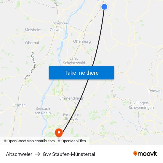 Altschweier to Gvv Staufen-Münstertal map