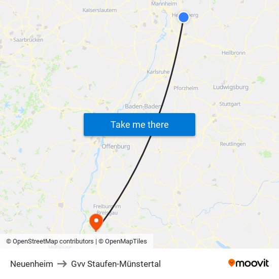 Neuenheim to Gvv Staufen-Münstertal map