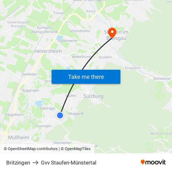 Britzingen to Gvv Staufen-Münstertal map