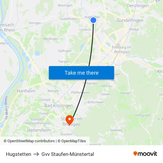 Hugstetten to Gvv Staufen-Münstertal map